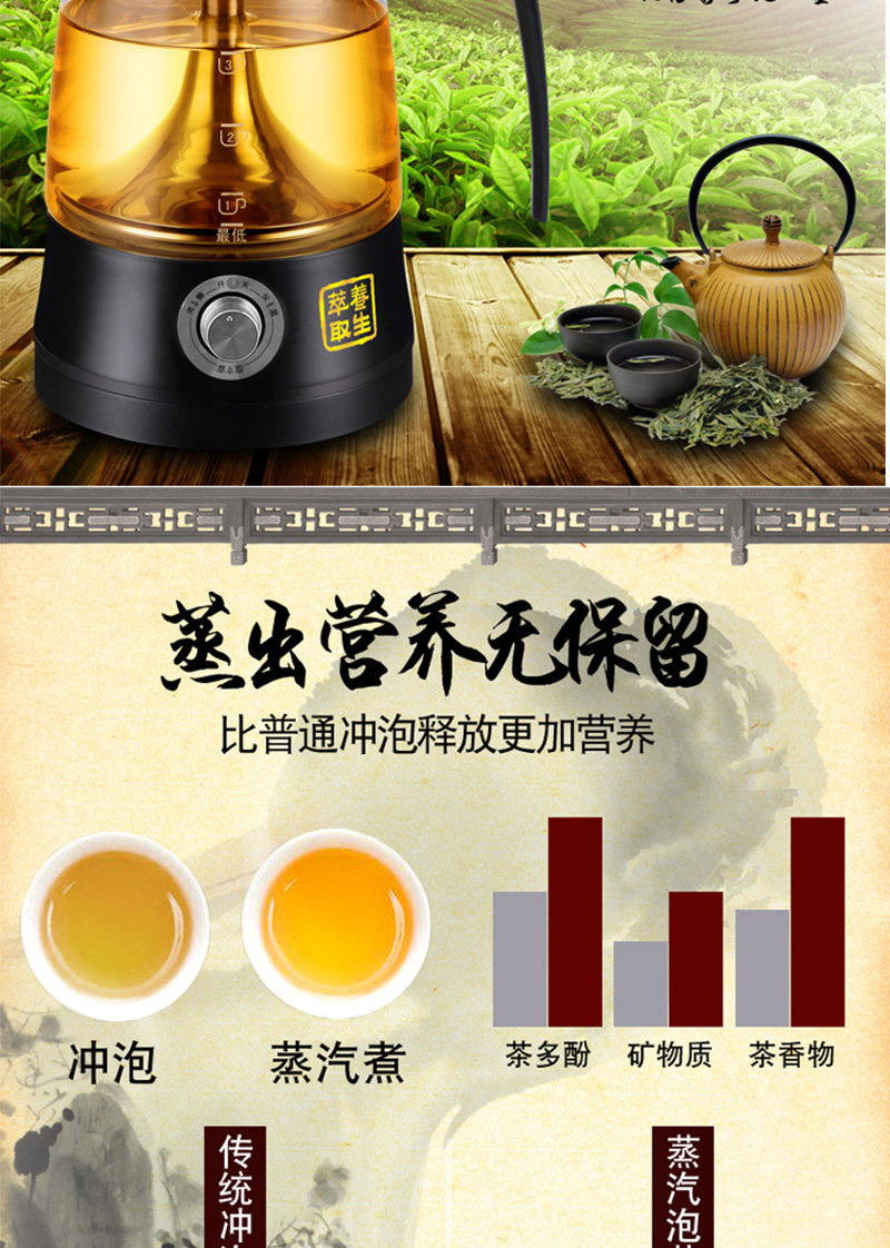 西可电热水壶煮茶器普洱壶黑茶壶蒸汽加厚全玻璃养生壶蒸汽萃取壶