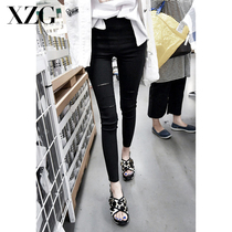 Black jeans women nine - pants 2022 new Han edition of the new lean elastic broken pants