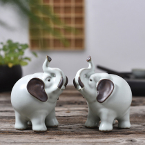 Beautiful home Ru kiln tea pet ornaments boutique can raise home ceramic elephant purple sand tea tray tea set Tea play accessories