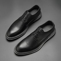 British leather shoes mens wild mens shoes business dress black leather low-top wedding shoes casual soft bottom Korean trend