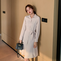 Spring summer 2021 New shirt dress lace-up long fashion temperament skirt female small man light mature wind