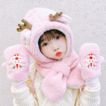 Children hat autumn winter baby baby hat scarf gloves integrated plus suede thickened protective ear cap boy girls winter