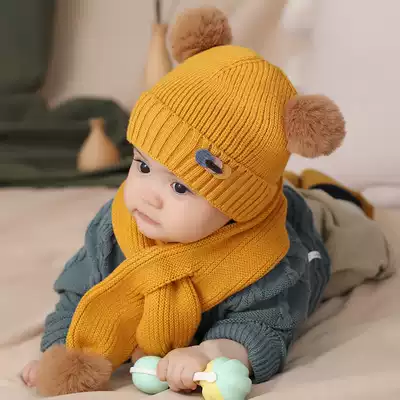 Baby hat autumn and winter cotton infant knitted hat plus velvet thickened baby hat Winter Children's wool cap warm