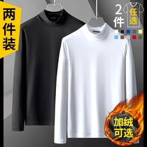 men's autumn winter half turtleneck bottoming shirt with long sleeve t-shirt fleece thermal modal white autumn clothing 2022 new