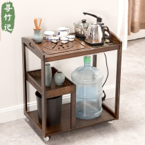 Nanzhu tea rack Tea set shelf Mobile tea table Small tea cart Tea table side cabinet Floor-to-ceiling simple modern coffee table cabinet