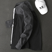 Handsome 2020 Spring autumn season New products Han version Chauded Tide Splicing color striped shirt male long sleeve sunscreen individuality thin shirt