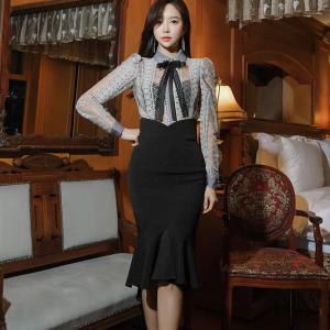 Korean Slim Fit Shirt Top waist pack hip fishtail skirt fashion suit