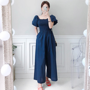 Korean style waist closing casual slim wide leg pants fashion Lantern Sleeve Jumpsuit