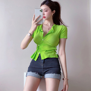 Summer Korean casual fit short knitted button cardigan bottoming top