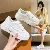 Genuine leather small white shoes womens thick bottom 2022 new spring heightening casual board shoes 100 hitch pastry shoes