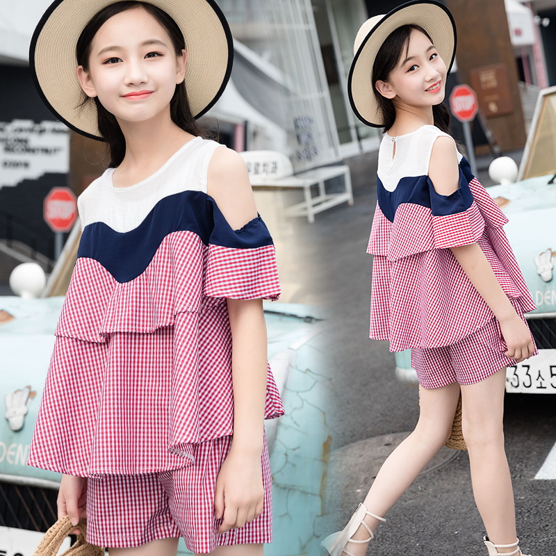 女童夏装2018新款时髦套装女大童洋气格子套装1215岁女孩衣服潮
