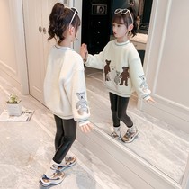 girls' sweatshirt fleece thickening 2022 new children's foreign style autumn and winter clothing big children's clothing girl Korean style net red top