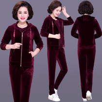 Middle-aged mothers three-piece set 2020 new wide mrs foreign style top old mans womens gold velvet sports suit