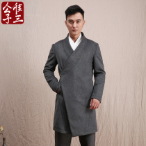 Only three Chinese style wool coat male Buddha department Tang clothing long style Taoist robe cloak Hanfu male ancient style fairy winter