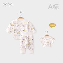 aqpa newborn strap suit Spring and Autumn new baby long-sleeved trousers two-piece set Cotton baby underwear set