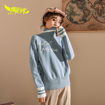 Hippie girl sweater women loose wear 2020 early autumn new Korean version of high collar pullover lazy wind sweater tide