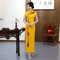 New Qipao 2021 Autumn Dance Stage Performance Walking Show Evening Gown Long Style Chinese Wind Mid-Aged Banquets Etiquette