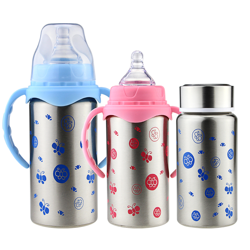 卢久福不锈钢保温奶瓶宽口双层宝宝婴儿两用保温瓶吸管防胀气产品展示图2