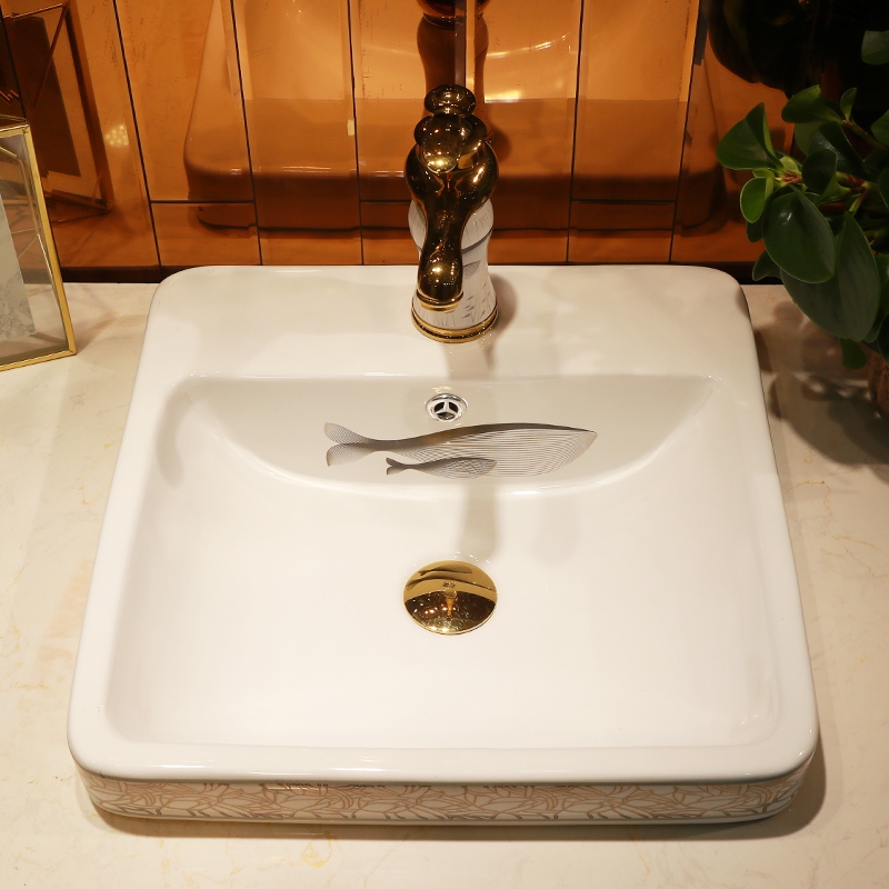 Square ceramic half embedded in taichung basin sinks single basin household art stage basin sink basin