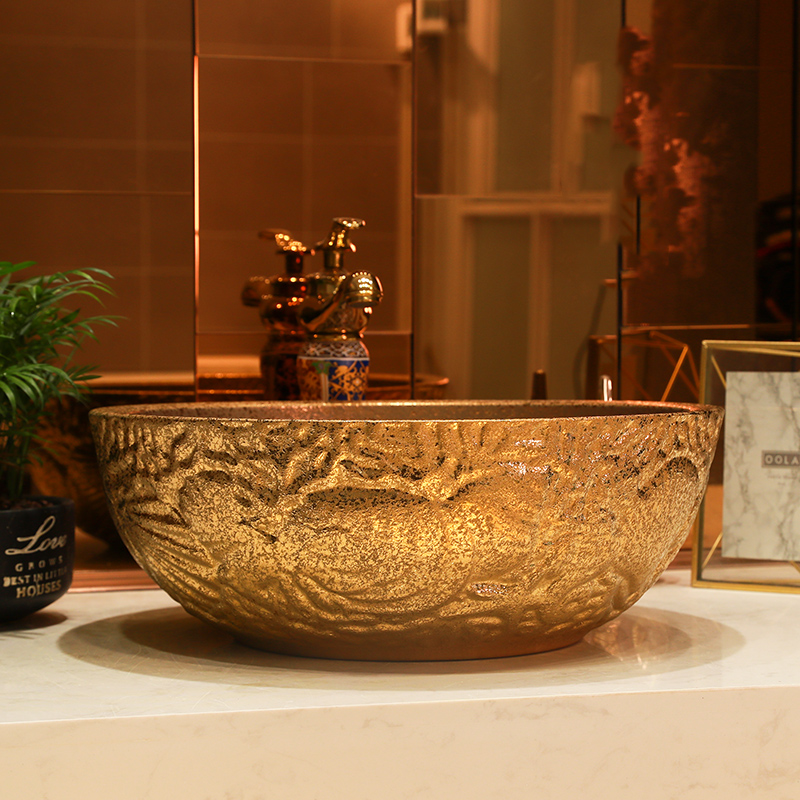 Gold cellnique stage basin circular jingdezhen ceramic toilet lavatory sink carved golden I and contracted