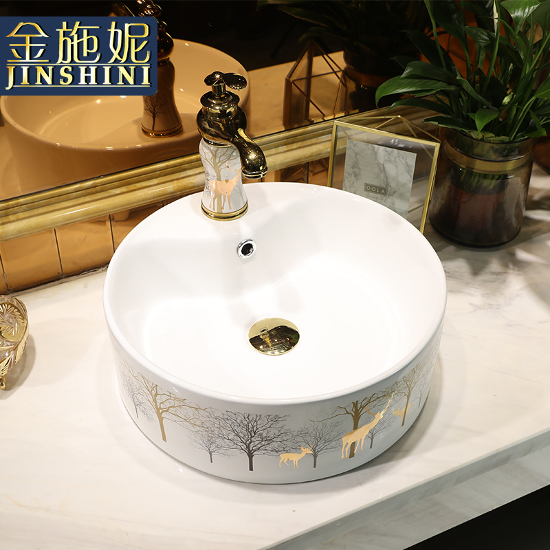 Ceramic art on the stage that wash basin of household toilet lavabo lavatory small circular north European for wash basin