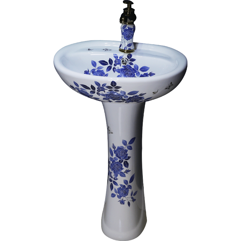 Gold cellnique porcelain art pillar basin of Chinese style restoring ancient ways ceramic lavatory vertical lavabo one - piece column basin