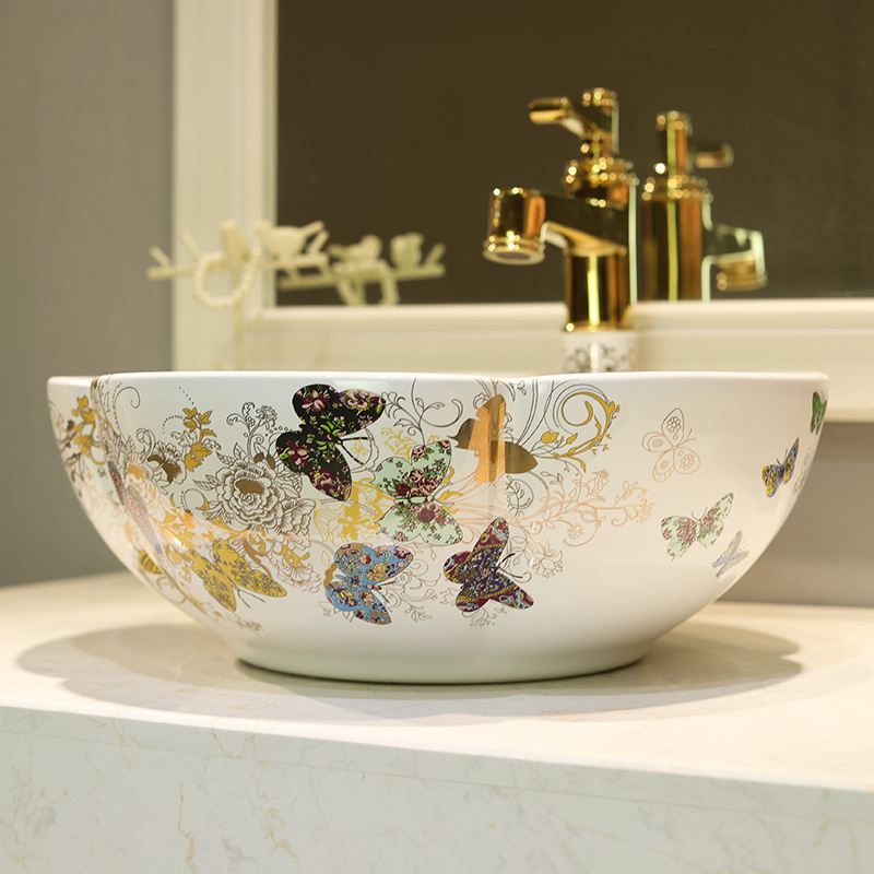 Gold cellnique jingdezhen ceramic bowl lavatory toilet lavabo art basin recent on stage