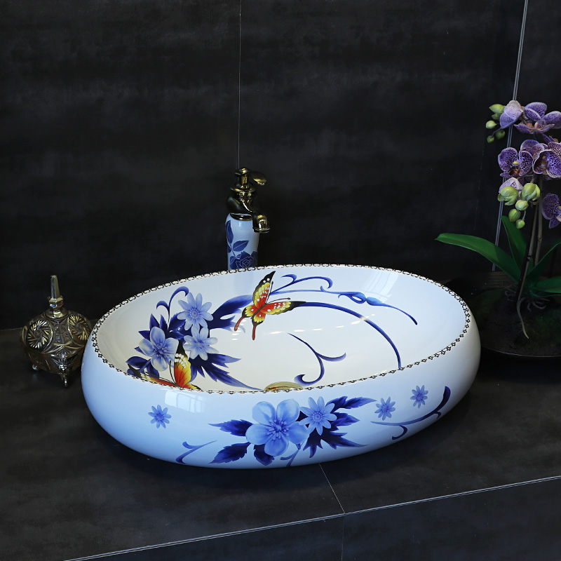 Gold cellnique jingdezhen ceramic lavatory bath art basin of Chinese style antique table face basin round the sink