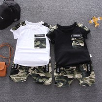 Boy camouflage Summer 2020 new childrens short sleeve shorts set foreign baby childrens clothing two-piece summer