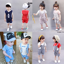 Childrens short sleeve set childrens clothing boys summer clothes female baby T-shirt shorts childrens suit 1-2-3-4-5 years old tide