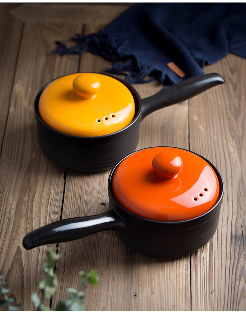 橙叶奶锅不粘锅加厚陶瓷热奶锅宝宝辅食泡面炖汤煲家用迷你小砂锅