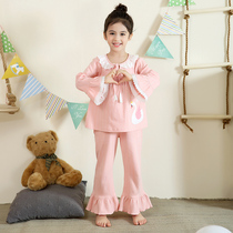 Girls  pajamas Spring and autumn pure cotton long-sleeved baby autumn little girl parent-child mother-daughter thin childrens home clothes set