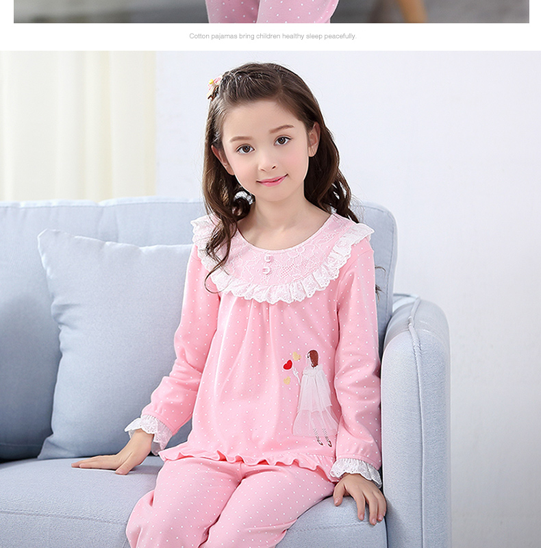 女童春秋季纯棉长袖夏天薄款儿童睡衣小女孩中