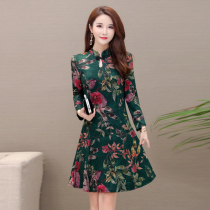 Improved cheongsam dress female 2021 spring new famous style print vintage slim long mother skirt