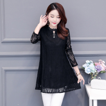 Lace shirt womens long sleeve 2021 spring dress new size womens fat mm chiffon top long belly coat shirt