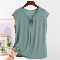 Add to the summer middle aged lady wide shoulderless Modale sleeveless vest big code loose and thin and fat mom jersey