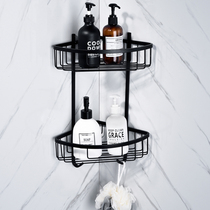 New German electroplated black stainless steel bathroom double triangle basket with adhesive hook toilet corner storage rack