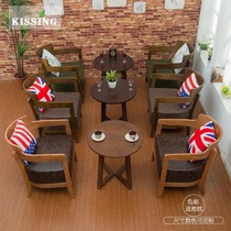 Retro Man Cafe Simple Milk Tea Dessert Shop Surrounding Chair Sofa Reception Negotiation Leisure Solid Wood Table and Chair Combination