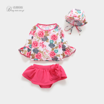 New girl swimsuit skirt swimsuit long sleeve 1-3 years old 4 Childrens swimsuit little girl Summer Split quick-drying suit