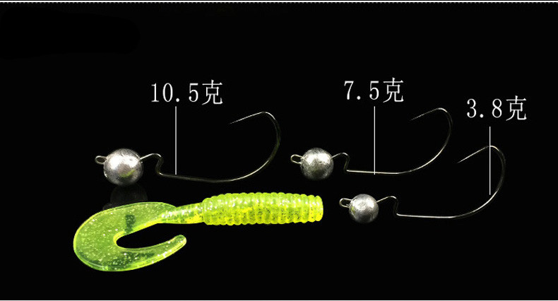新款圆铅头钩软虫路亚饵套装 宽腹曲柄钩铅头软饵钩路亚钩软虫钩