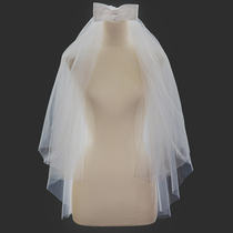 Bridal veil 2021 wedding tiara double bow plain yarn Korean simple travel photo props Wedding super fairy