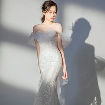 (Qingzhi)fishtail wedding dress 202021 new temperament bride annual meeting light luxury banquet host high-end evening dress