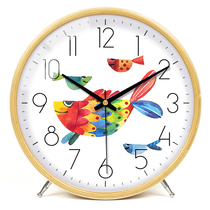 Children and students learn cartoon hand-painted watch clock solid wood table clock pendulum clock home living room bedroom silent wall clock
