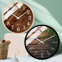 Nordic wall clock Mori retro features wood grain quartz clock Wood metal clock mute sweep bedroom living room clock