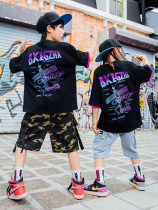 Children Street Dance Choking Summer Boy Short Sleeve Hip Hop Wind Suit Blouse with short sleeves 61 Children acting out of a T-shirt