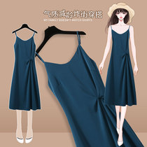 French vintage triacetate satin dress gentle style 2021 New early spring summer temperament solid color inner skirt
