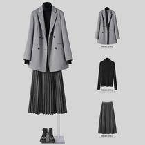2021 female spring and autumn fried street light mature style royal sister suit professional suit temperament pleated half skirt two-piece set