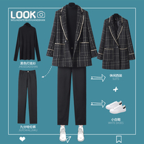 2021 female spring and autumn clothes Hepburn style temperament suit fashion suit temperament thin suit ankle-length pants two-piece set