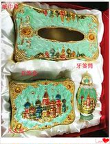 Russian color tin makeup mirror jewelry box tissue box toothpick box set girls wedding gift box Western gift