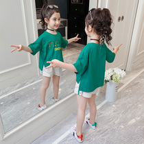 Childrens suit summer 2021 new casual Korean version fashionable round neck two pieces of girls  middle and large childrens summer childrens clothing trend